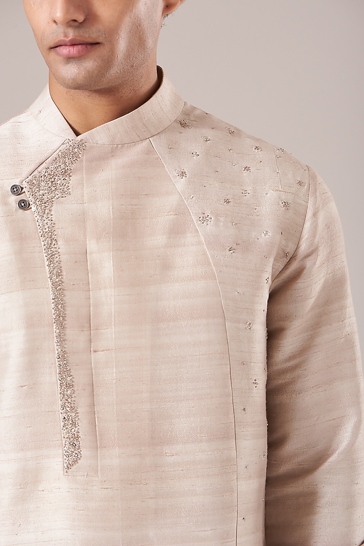 Moon Rock Raw Silk Embroidered Kurta Set by Dhruv Vaish at Pernia's Pop Up Shop