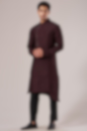Old Mauve Raw Silk Metal Embroidered Kurta Set by Dhruv Vaish at Pernia's Pop Up Shop