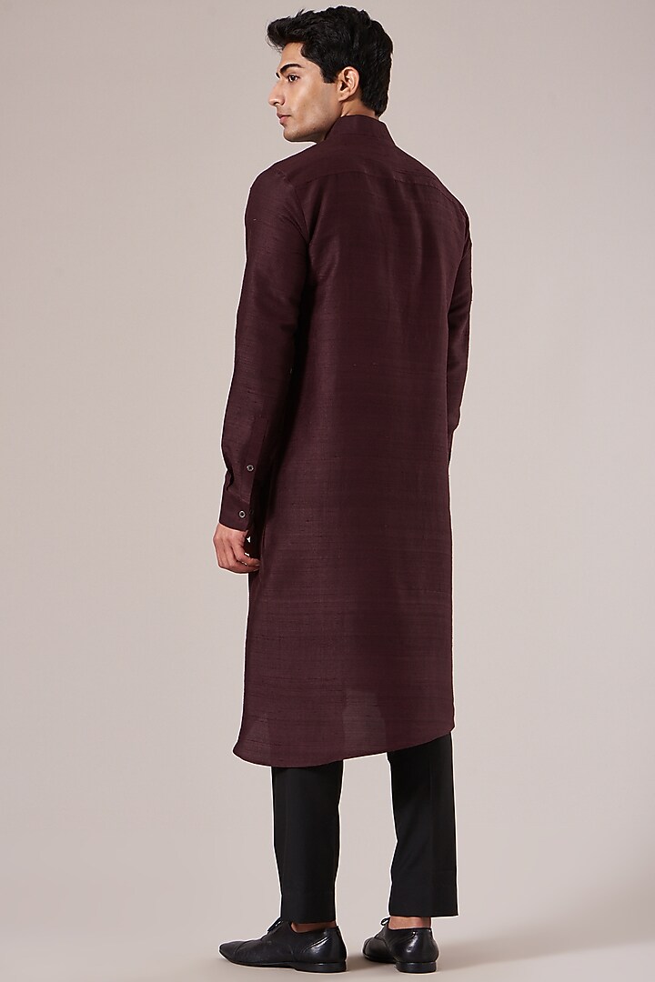 Old Mauve Raw Silk Metal Embroidered Kurta Set by Dhruv Vaish at Pernia's Pop Up Shop