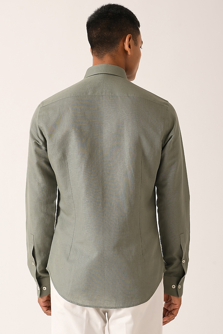 Sage Green Cotton Linen Party Wear Shirt by Dhruv Vaish at Pernia's Pop Up Shop
