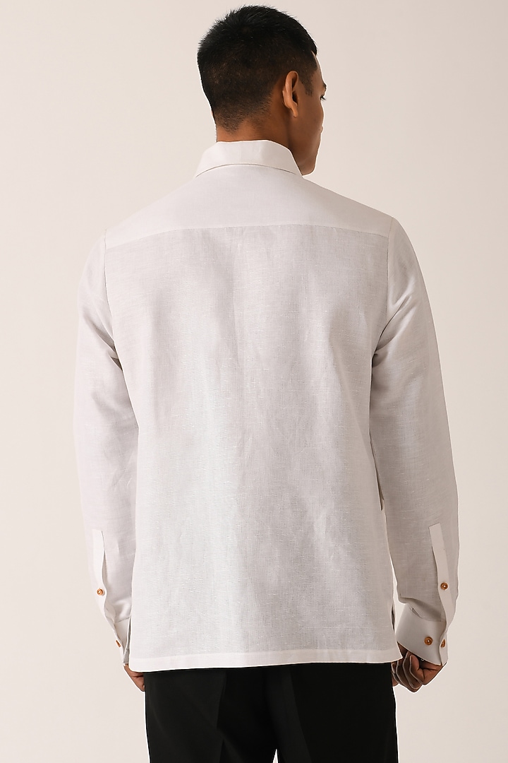White Cotton Linen Party Wear Shirt by Dhruv Vaish at Pernia's Pop Up Shop