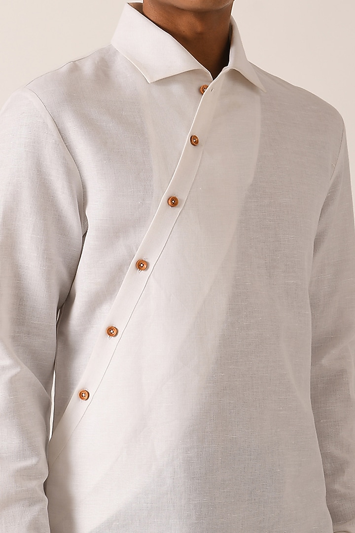 White Cotton Linen Party Wear Shirt by Dhruv Vaish at Pernia's Pop Up Shop