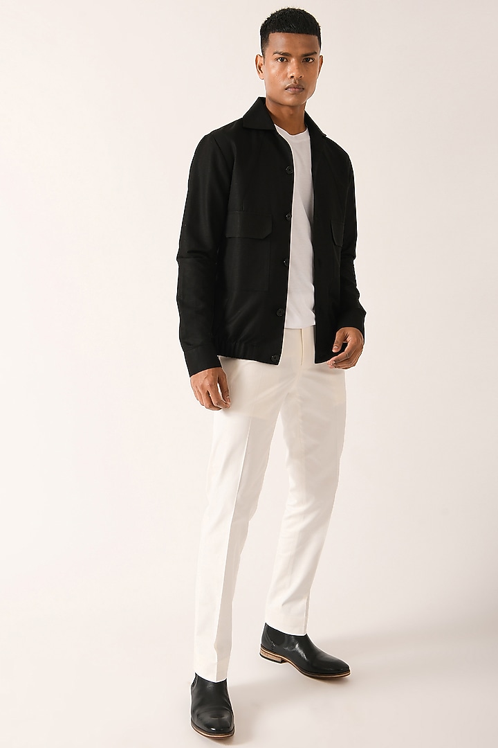 Black Cotton Linen Party Wear Shirt With Flap Pockets by Dhruv Vaish at Pernia's Pop Up Shop