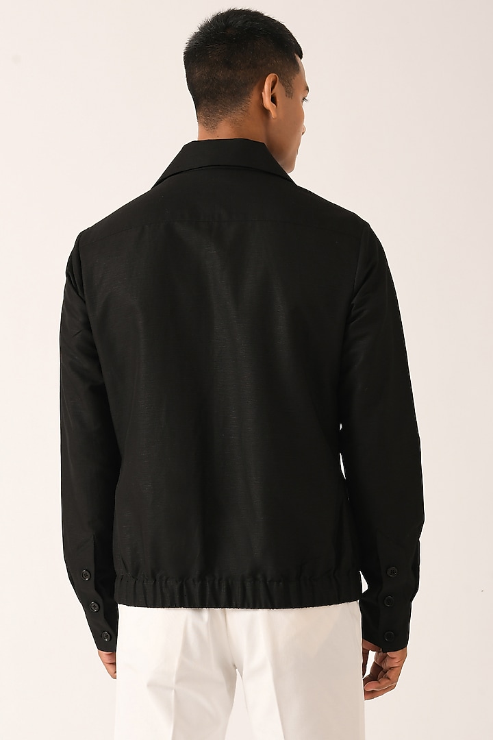 Black Cotton Linen Party Wear Shirt With Flap Pockets by Dhruv Vaish at Pernia's Pop Up Shop