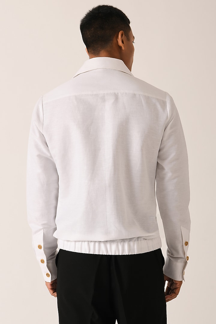 White Cotton Linen Party Wear Shirt by Dhruv Vaish at Pernia's Pop Up Shop
