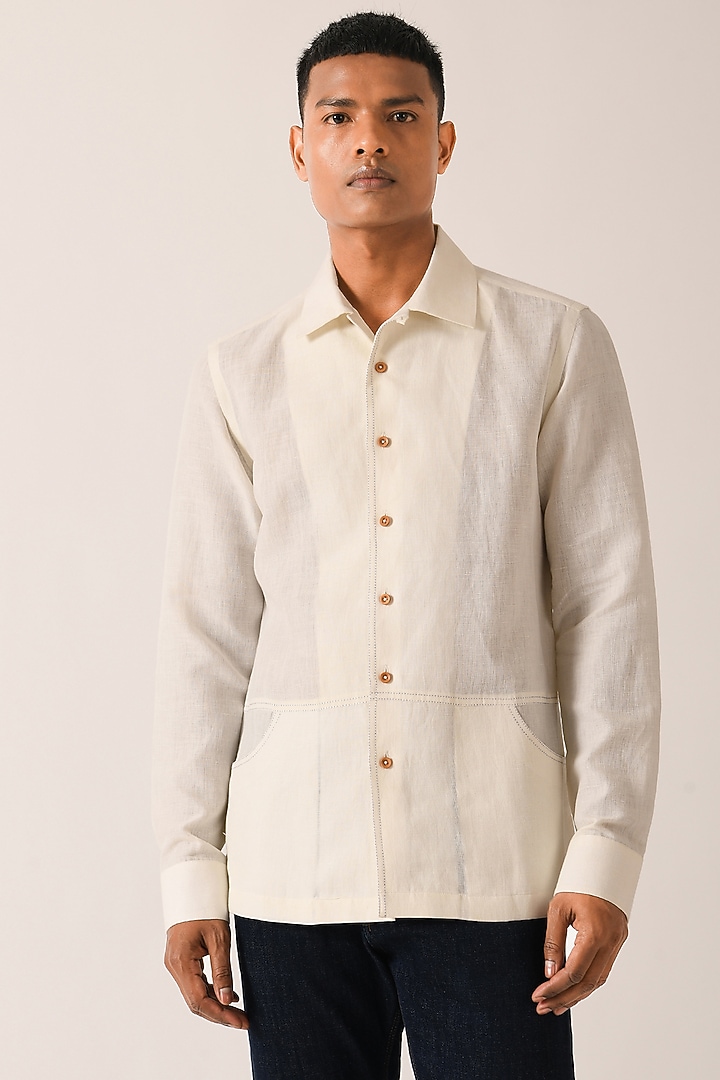 Cream Handloom Cotton Party Wear Shirt by Dhruv Vaish at Pernia's Pop Up Shop