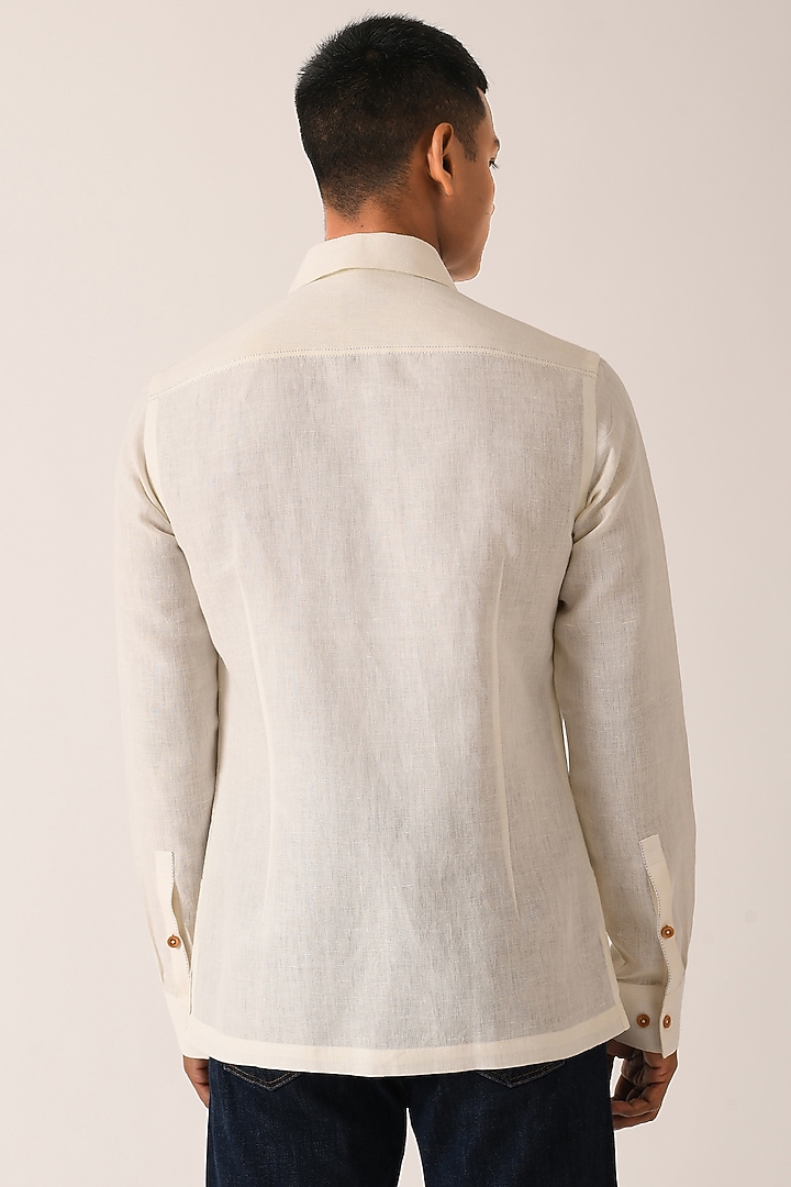 Cream Handloom Cotton Party Wear Shirt by Dhruv Vaish at Pernia's Pop Up Shop