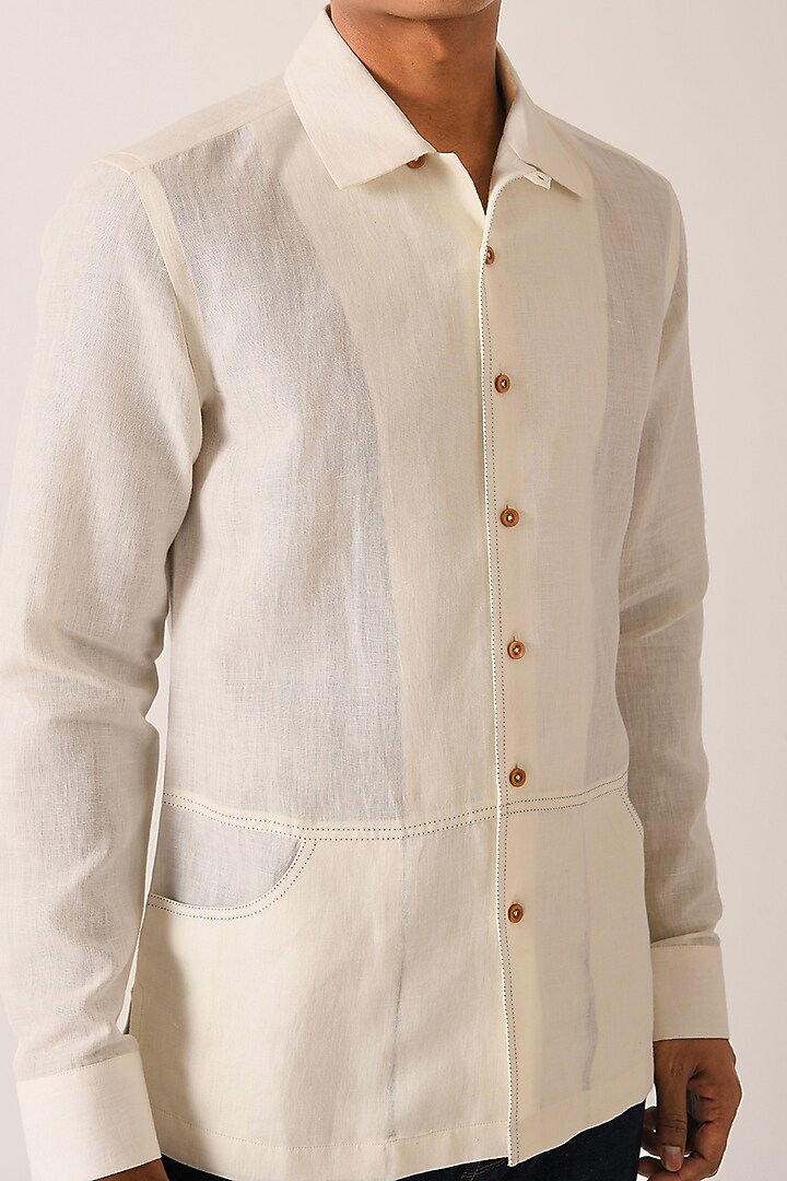 Cream Handloom Cotton Party Wear Shirt by Dhruv Vaish at Pernia's Pop Up Shop