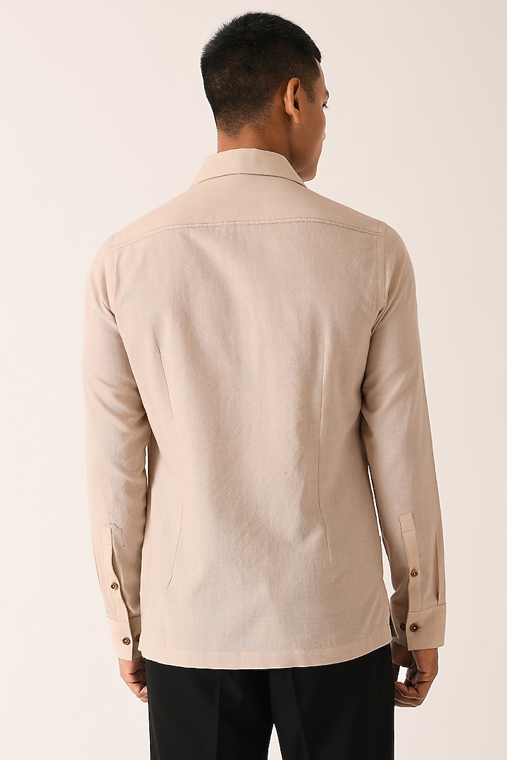 Sandstone Handloom Cotton Party Wear Shirt by Dhruv Vaish at Pernia's Pop Up Shop