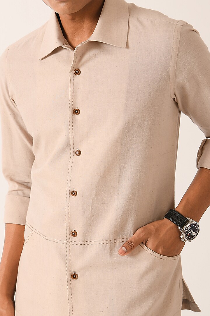 Sandstone Handloom Cotton Party Wear Shirt by Dhruv Vaish at Pernia's Pop Up Shop
