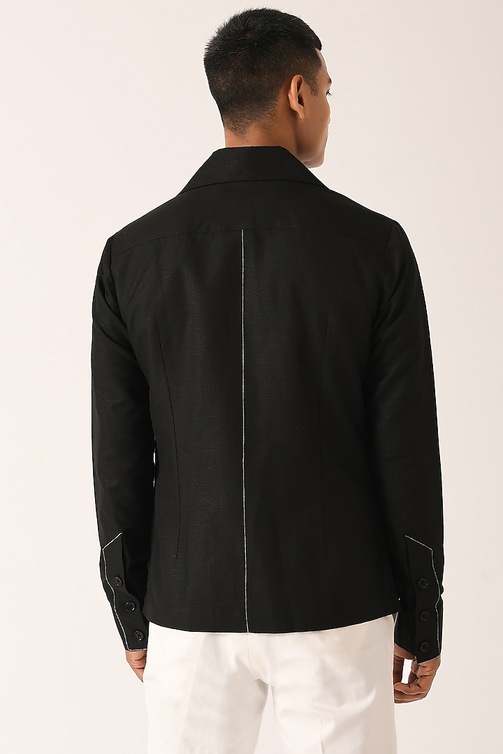 Black Cotton Linen Party Wear Shirt by Dhruv Vaish at Pernia's Pop Up Shop