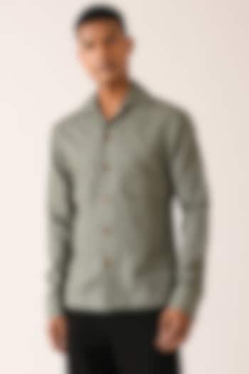 Sage Green Cotton Linen Shirt With Flap Pockets by Dhruv Vaish