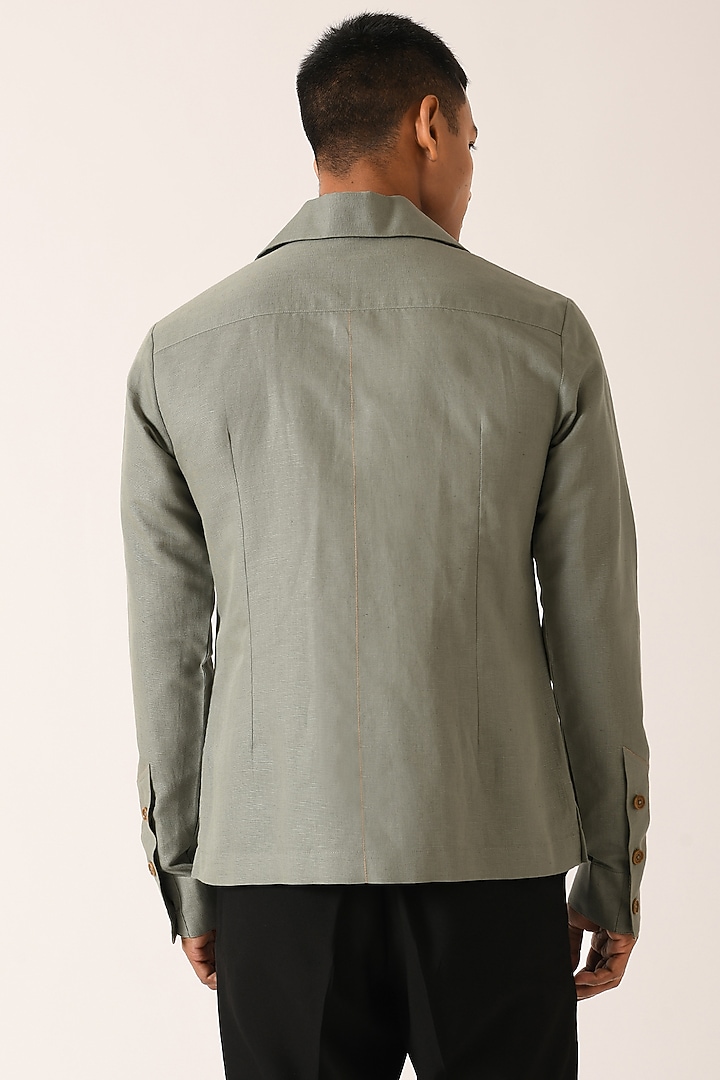 Sage Green Cotton Linen Party Wear Shirt by Dhruv Vaish at Pernia's Pop Up Shop