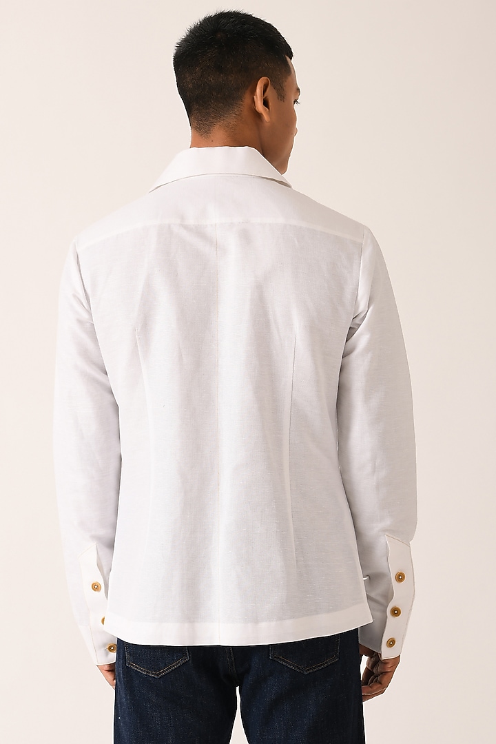 White Cotton Linen Party Wear Shirt by Dhruv Vaish at Pernia's Pop Up Shop