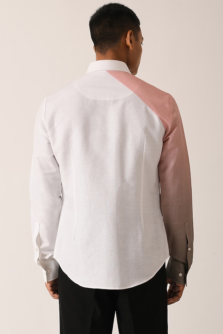 White Cotton Linen Half & Half Party Wear Shirt by Dhruv Vaish at Pernia's Pop Up Shop