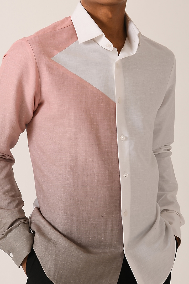 White Cotton Linen Half & Half Party Wear Shirt by Dhruv Vaish at Pernia's Pop Up Shop