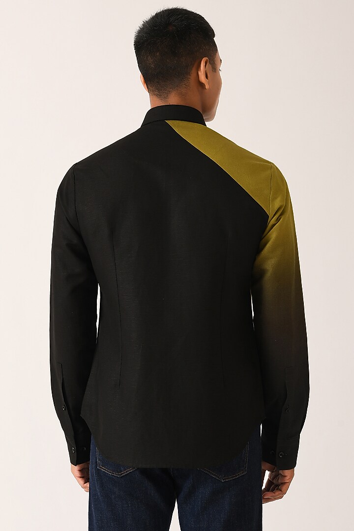Black Cotton Linen Half & Half Party Wear Shirt by Dhruv Vaish at Pernia's Pop Up Shop