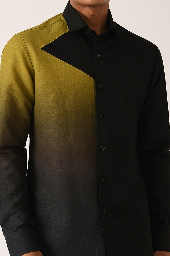 Black Cotton Linen Half & Half Party Wear Shirt by Dhruv Vaish at Pernia's Pop Up Shop