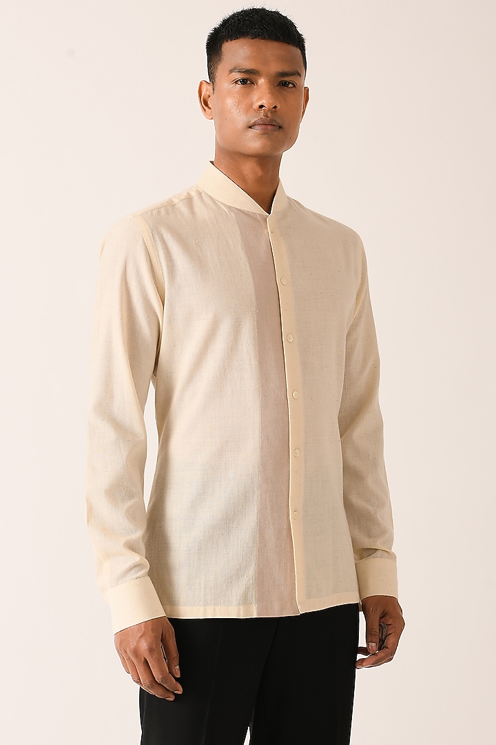 Sandstone Color Handloom Cotton Party Wear Shirt by Dhruv Vaish at Pernia's Pop Up Shop