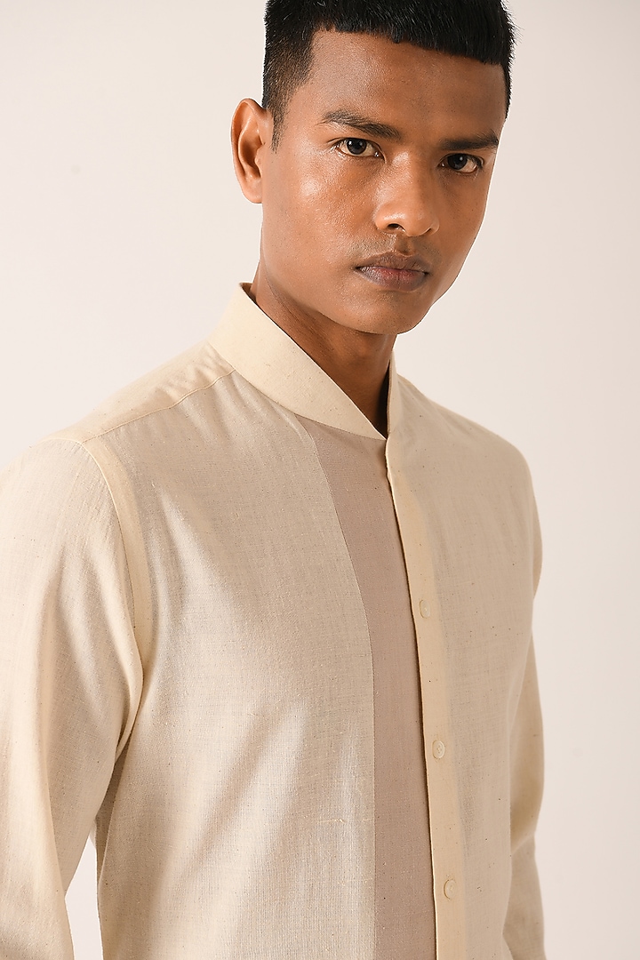 Sandstone Color Handloom Cotton Party Wear Shirt by Dhruv Vaish at Pernia's Pop Up Shop