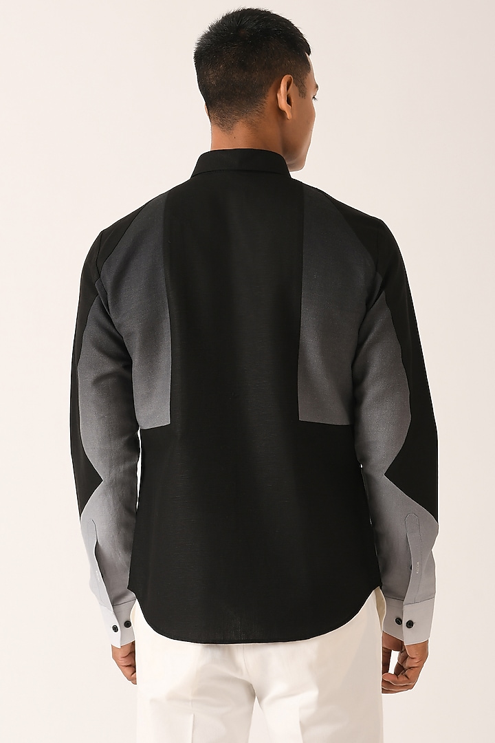 Black Cotton Linen Gradient Printed Party Wear Shirt by Dhruv Vaish at Pernia's Pop Up Shop
