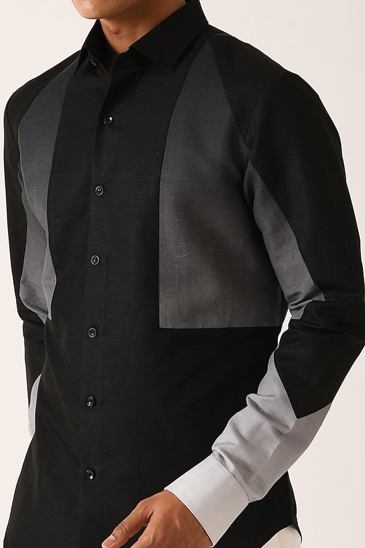Black Cotton Linen Gradient Printed Party Wear Shirt by Dhruv Vaish at Pernia's Pop Up Shop