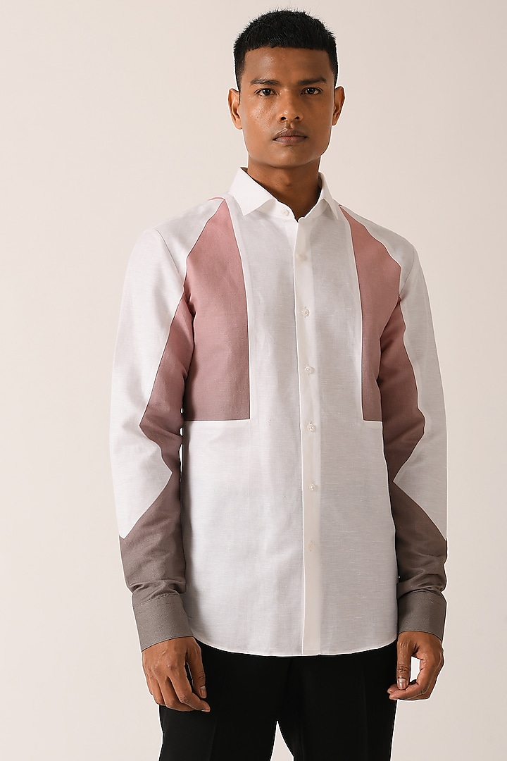 White Cotton Linen Gradient Shirt by Dhruv Vaish