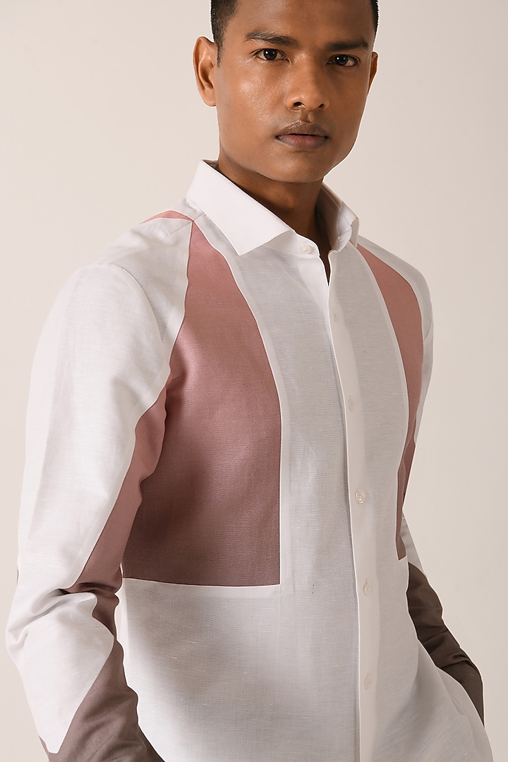 White Cotton Linen Printed Party Wear Shirt by Dhruv Vaish at Pernia's Pop Up Shop