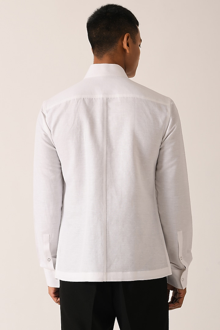 White Cotton Linen Wedding Shirt by Dhruv Vaish at Pernia's Pop Up Shop