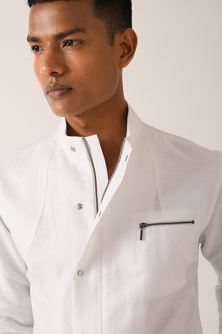 White Cotton Linen Wedding Shirt by Dhruv Vaish at Pernia's Pop Up Shop