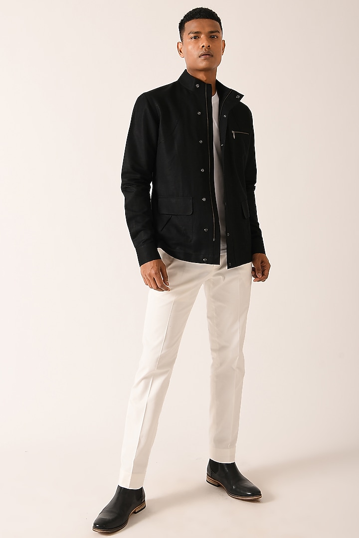 Black Cotton Linen Wedding Shirt by Dhruv Vaish at Pernia's Pop Up Shop