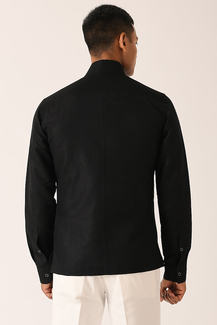 Black Cotton Linen Wedding Shirt by Dhruv Vaish at Pernia's Pop Up Shop