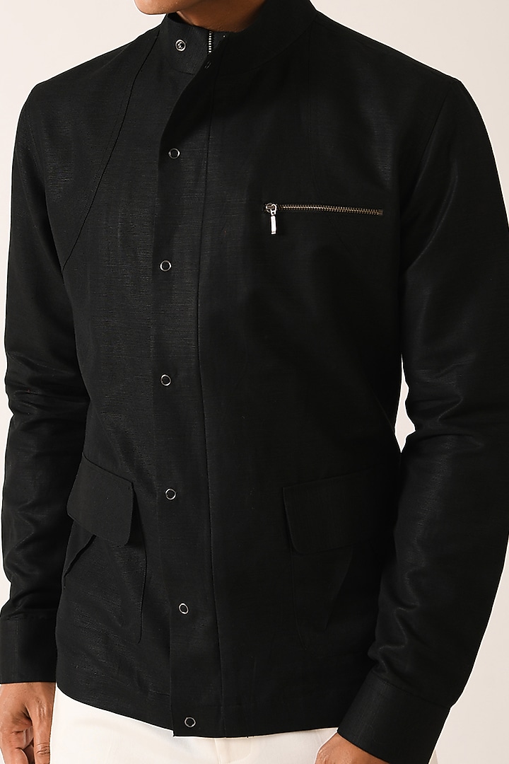 Black Cotton Linen Wedding Shirt by Dhruv Vaish at Pernia's Pop Up Shop