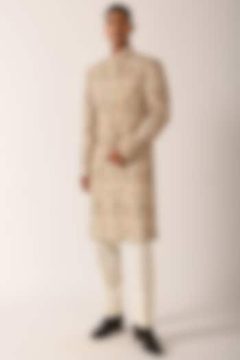 Vanilla Printed Sherwani Set by Dhruv Vaish