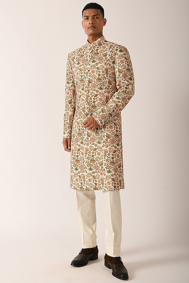 Vanilla Printed Sherwani Set by Dhruv Vaish