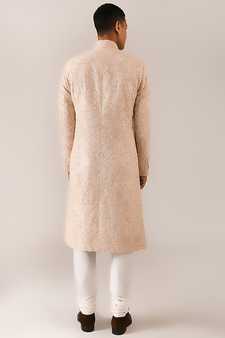 Lotus Pink Silk Embroidered Groom Sherwani Set by Dhruv Vaish at Pernia's Pop Up Shop