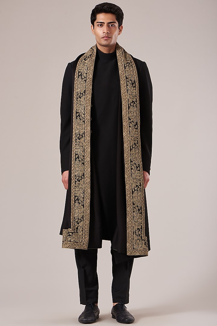 Black Embroidered Stole by Dhruv Vaish