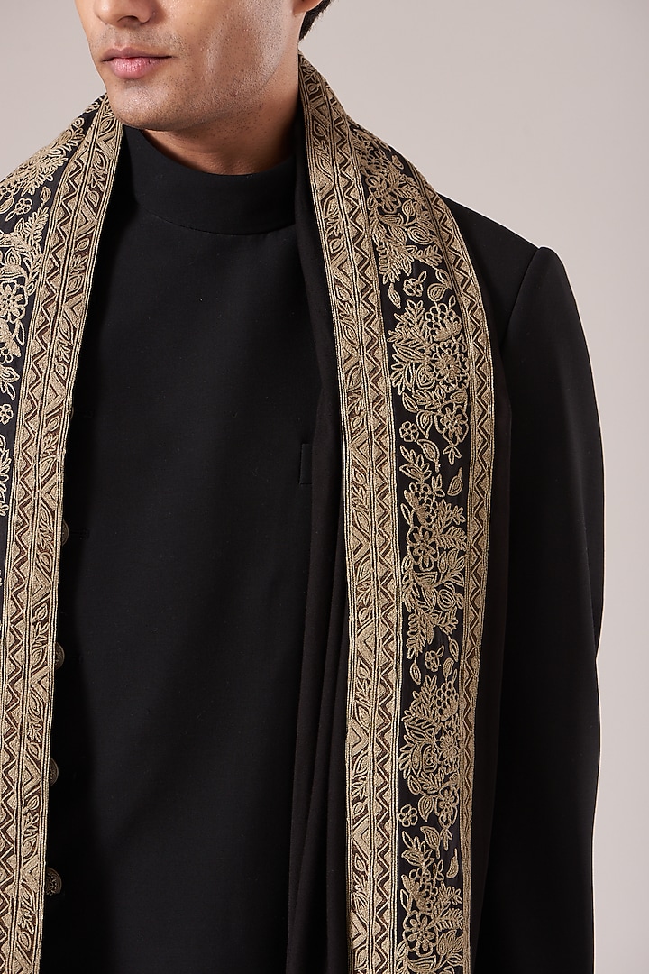 Black Cotton & Silk Embroidered Stole by Dhruv Vaish at Pernia's Pop Up Shop