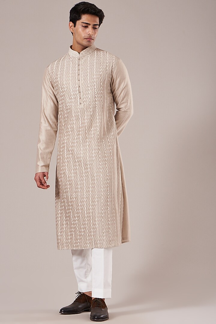 Moon Rock Cotton Silk Chanderi Screen Printed Kurta Set by Dhruv Vaish at Pernia's Pop Up Shop