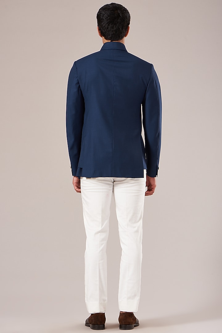 Navy Terry Wool Layered Wedding Bandhgala Jacket by Dhruv Vaish at Pernia's Pop Up Shop