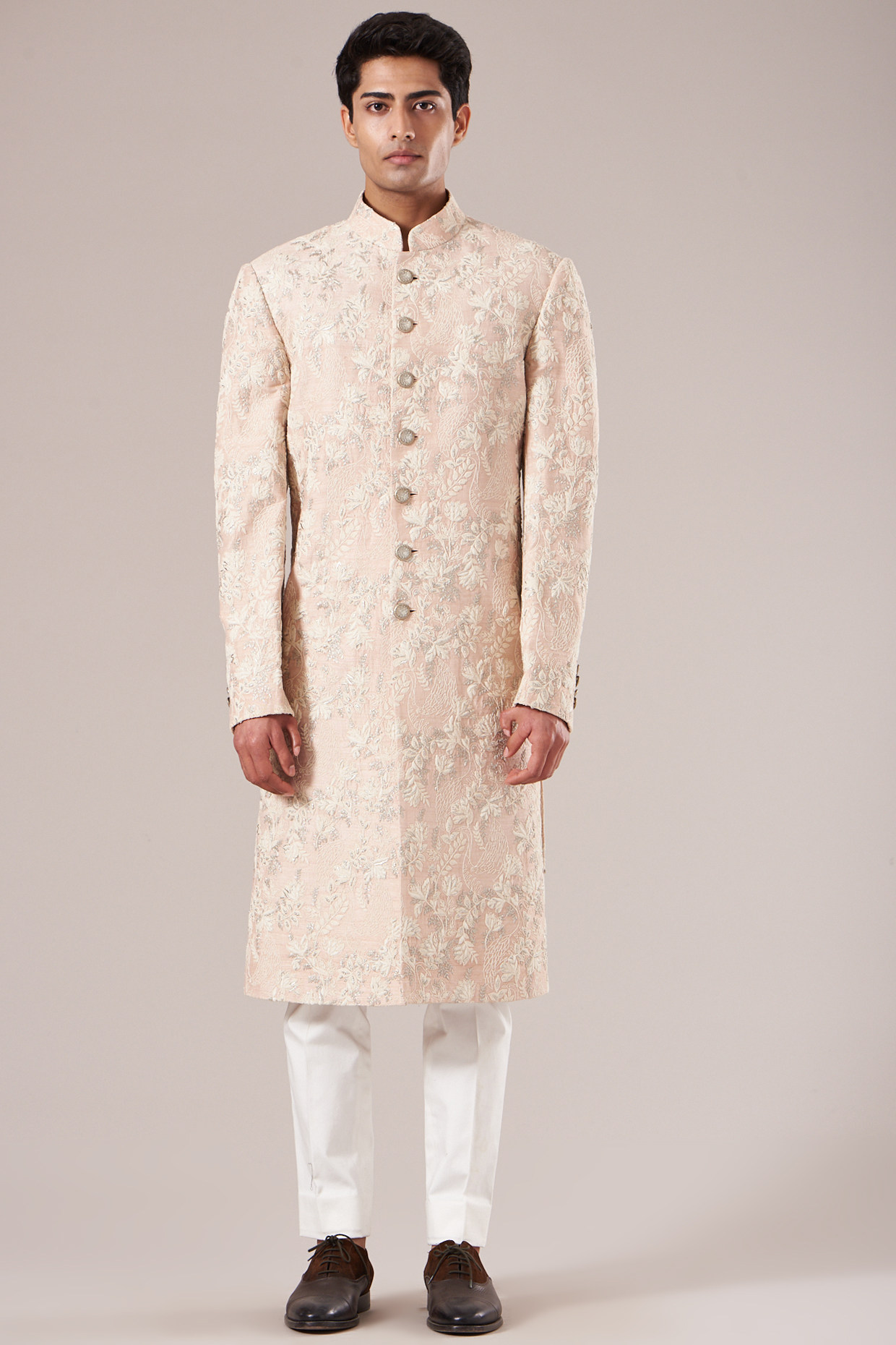 Pink Dust Hand Embroidered Sherwani Set by Dhruv Vaish