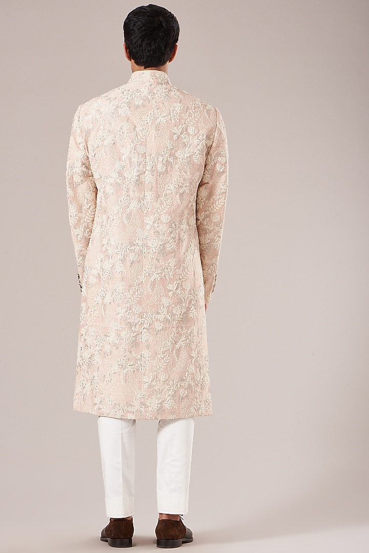 Pink Dust Fine Silk Hand Embroidered Groom Sherwani Set by Dhruv Vaish at Pernia's Pop Up Shop