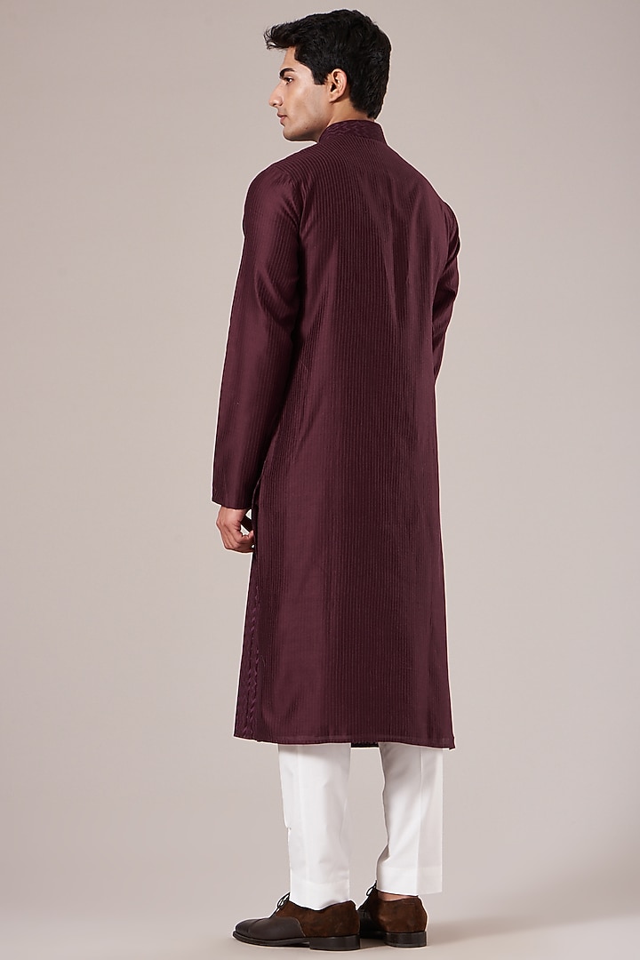 Old Mauve Cotton Silk Chanderi Printed Kurta Set by Dhruv Vaish at Pernia's Pop Up Shop