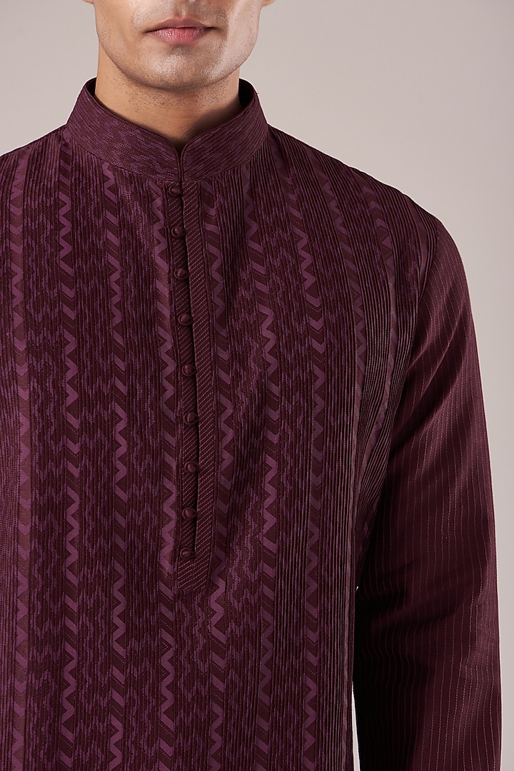 Old Mauve Cotton Silk Chanderi Printed Kurta Set by Dhruv Vaish at Pernia's Pop Up Shop