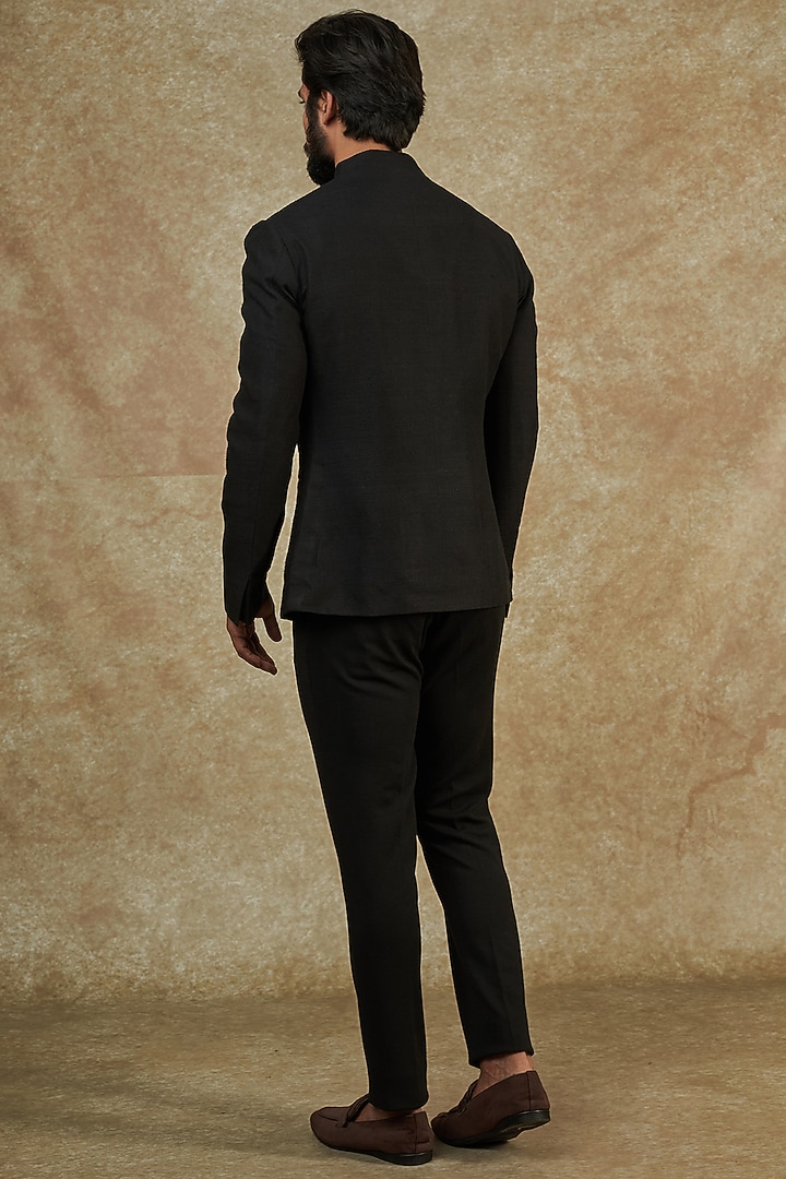 Black Silk Wedding Bandhgala Jacket by Dhruv Vaish at Pernia's Pop Up Shop