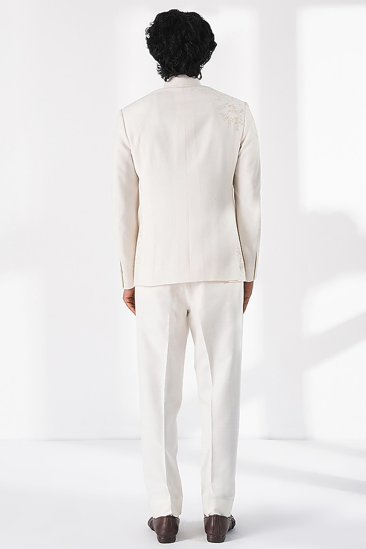 Ivory Silk Thread Embroidered Wedding Bandhgala by Dhruv Vaish at Pernia's Pop Up Shop
