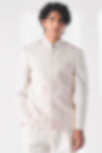 Ivory Silk Thread Embroidered Wedding Bandhgala by Dhruv Vaish at Pernia's Pop Up Shop