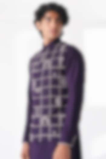 Midnight Purple Silk Thread Embroidered Nehru Jacket by Dhruv Vaish at Pernia's Pop Up Shop