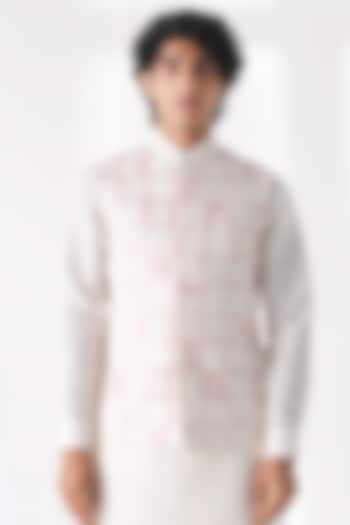 Ivory Silk Thread Embroidered Nehru Jacket by Dhruv Vaish at Pernia's Pop Up Shop