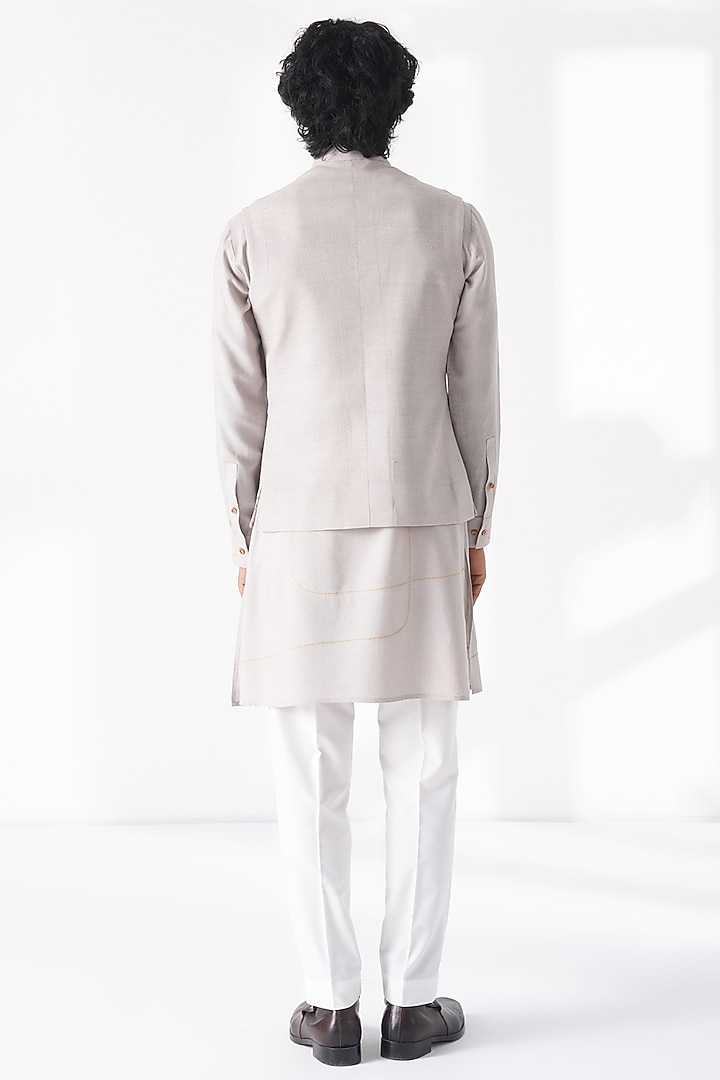 London Fog Shade Silk Embroidered Nehru Jacket by Dhruv Vaish at Pernia's Pop Up Shop